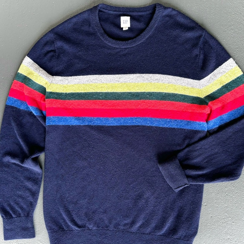 GAP Iconic Crazy Stripes Merino Wool Pull Over Vintage Unisex Retro Sweater